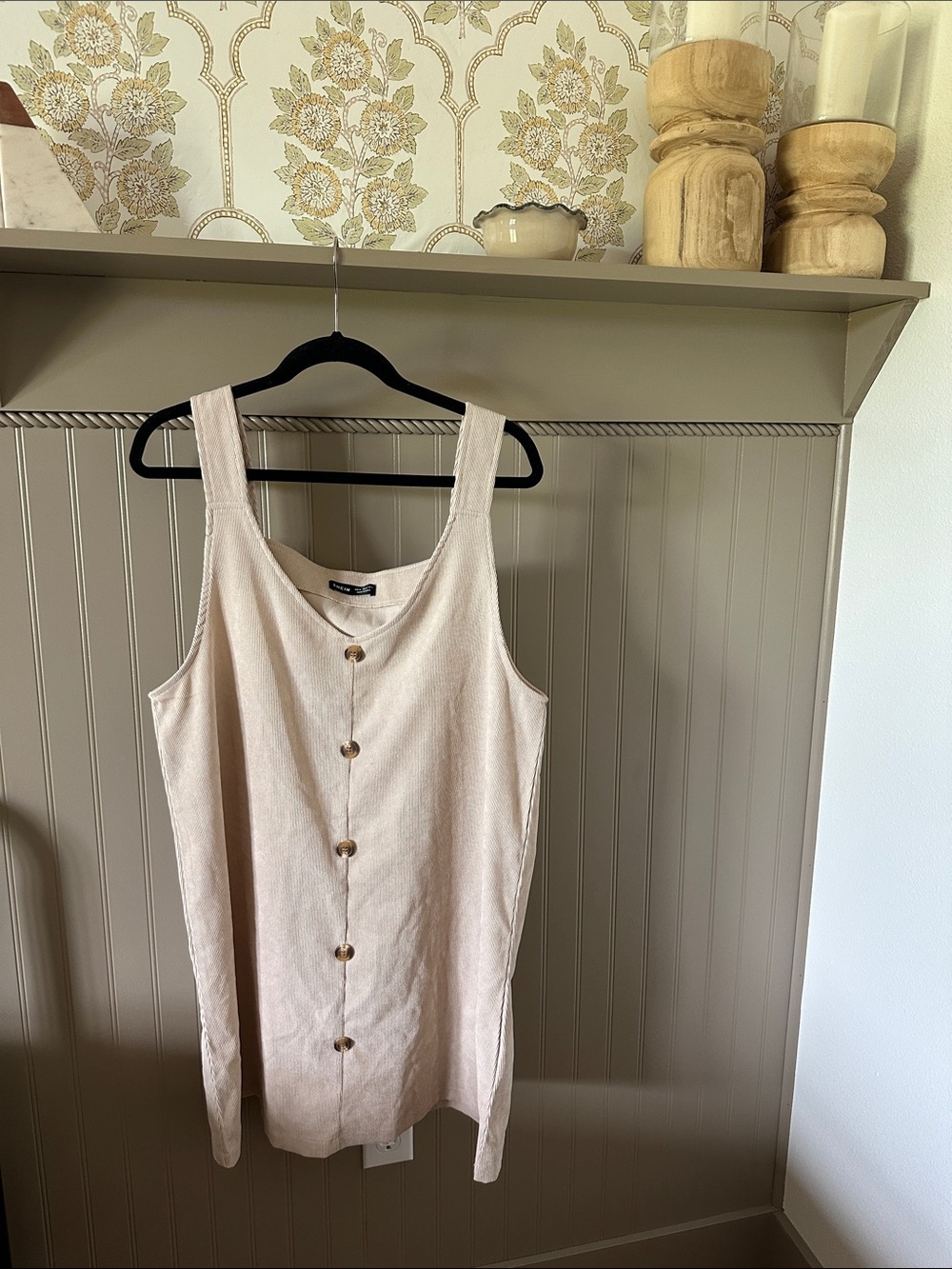 Light Beige Button-Front Mini Tank Dress